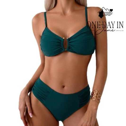 CharmLeaks Ruched Bikini Swimsuit Teal Blue Two Piece Women's Size M