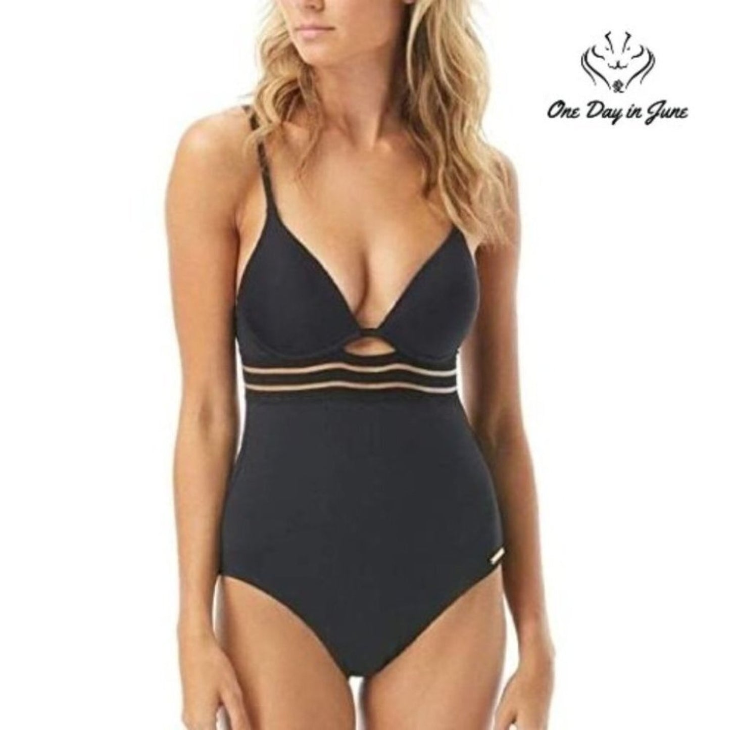 Vince Camuto Coastlines Mesh One Piece Swimsuit Black Cutout NWT Size 6