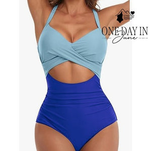 Eomenie Twist Front Tie Back Cutout One Piece Swimsuit Size L