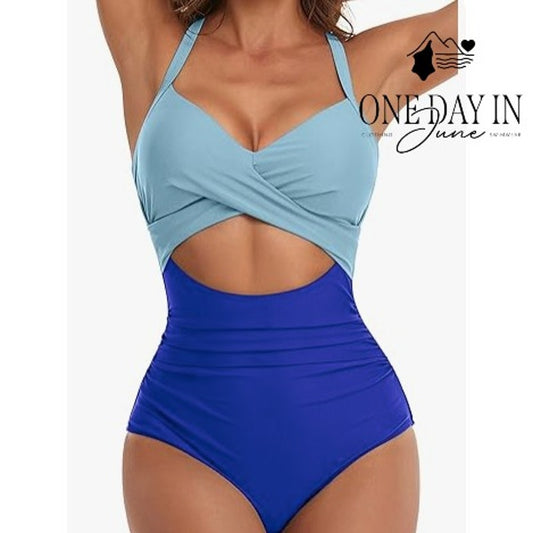 Eomenie Twist Front Tie Back Cutout One Piece Swimsuit Size L