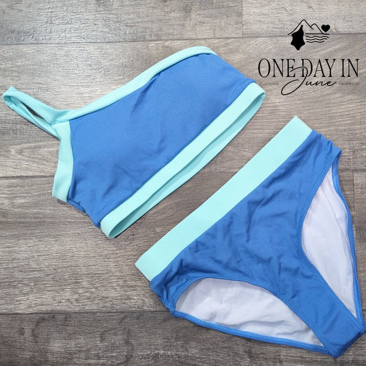 Aleumdr One Shoulder Ribbed Bikini Swimsuit Size S