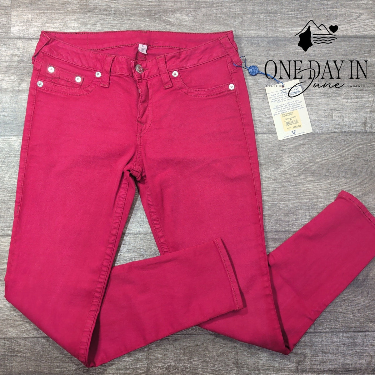 True Religion Basic Jegging Jeans Berry Pink Skinny Stretch NWT Size 32 (14)