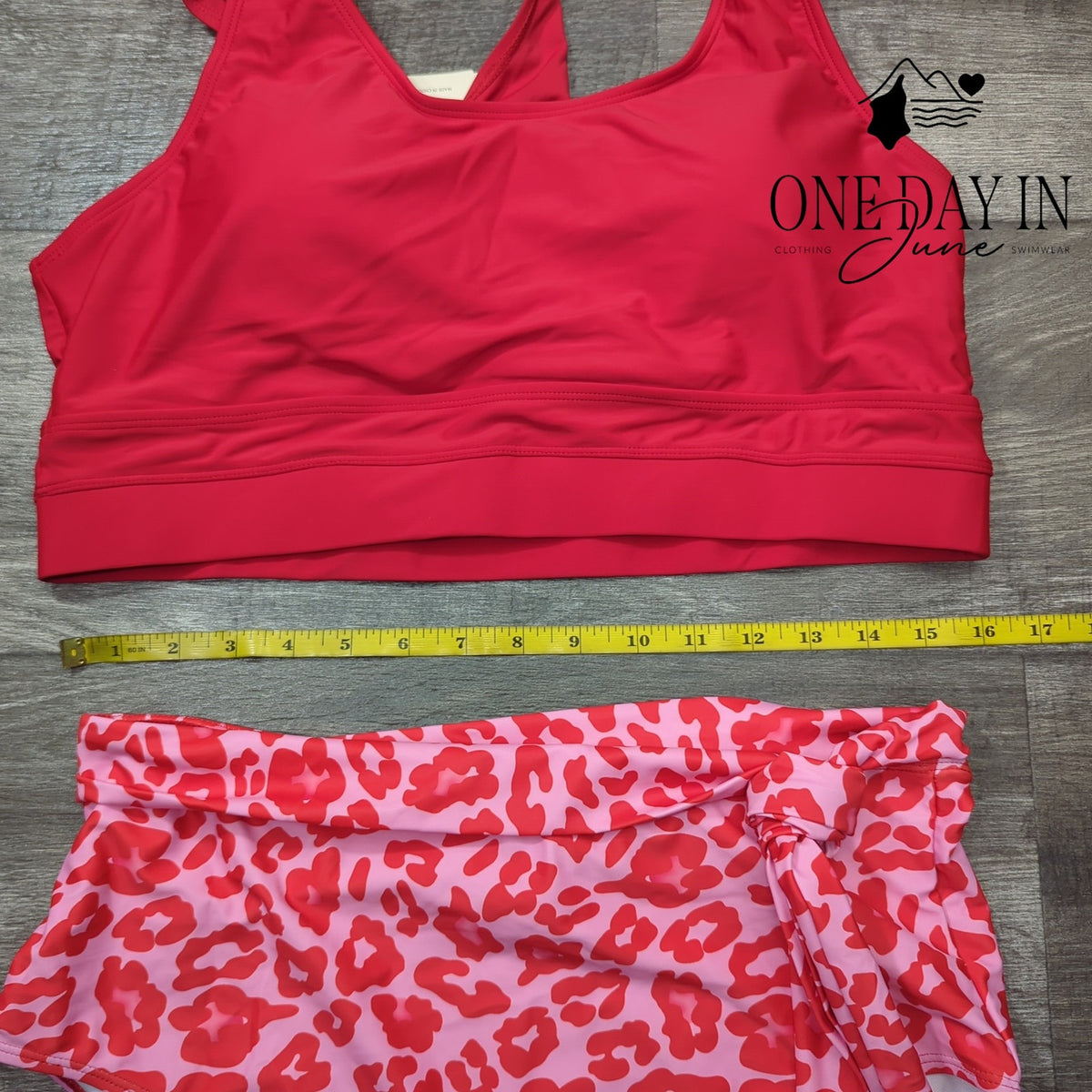 Dokotoo Red Crop Top High Waist Pink Leopard Bikini Swimsuit NWT Size XL