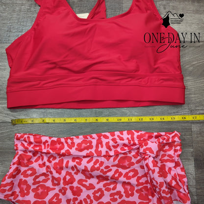 Dokotoo Red Crop Top High Waist Pink Leopard Bikini Swimsuit NWT Size XL