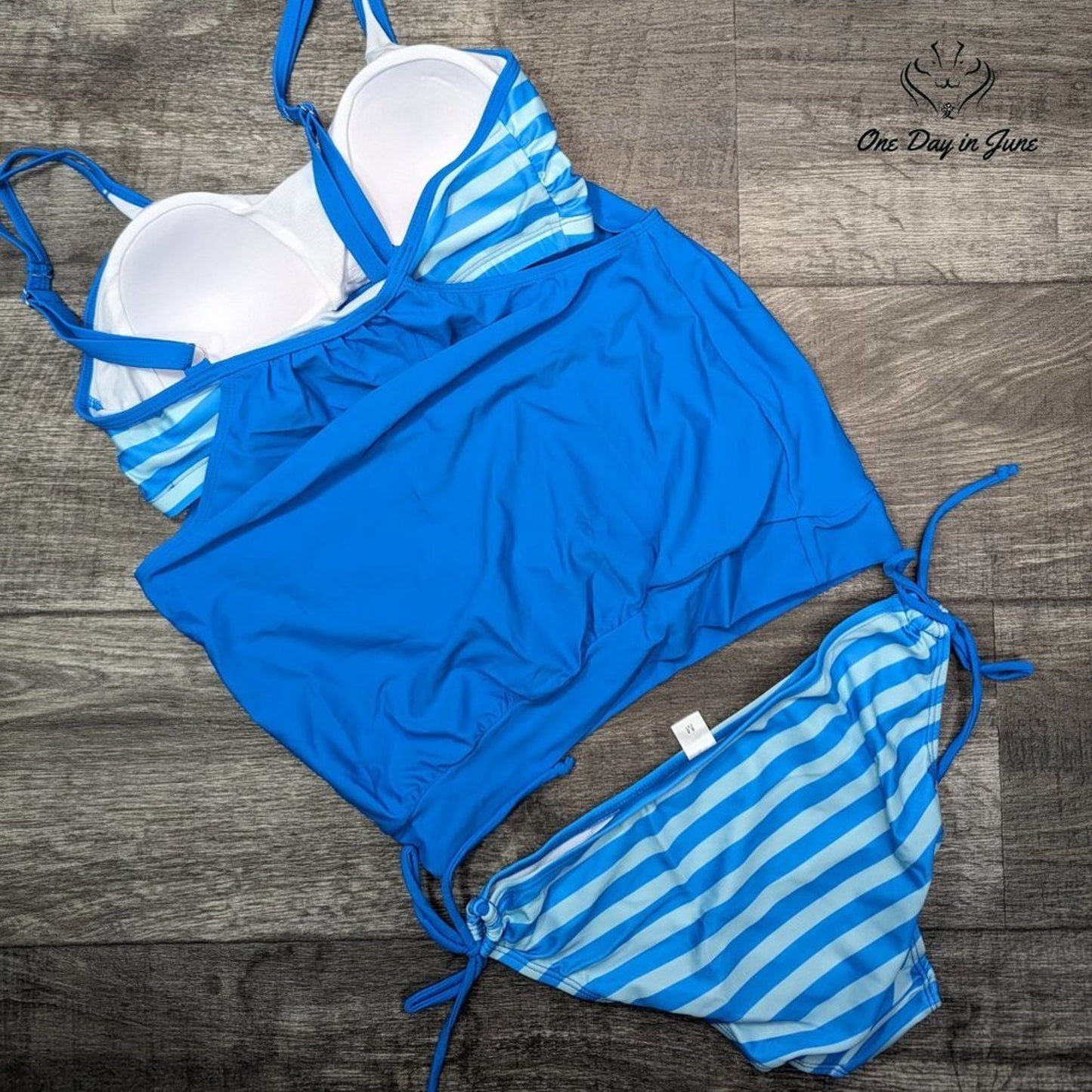 Dokotoo Striped Double Up Tankini Swimsuit Size M