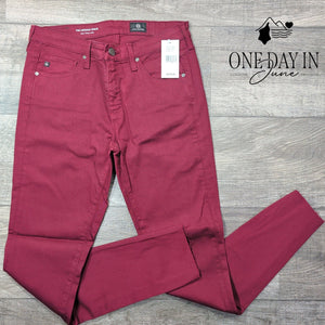 AG Adriano Goldschmied The Legging Ankle Super Skinny Jeans Burgundy NWT Size 4