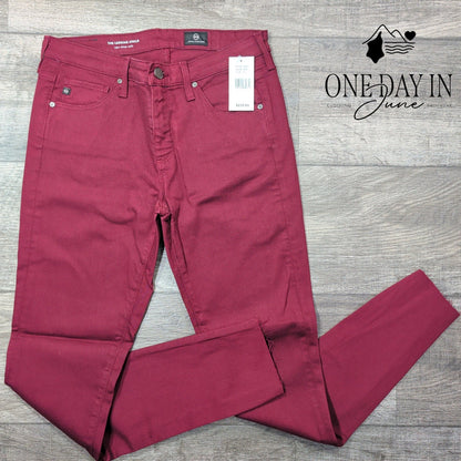 AG Adriano Goldschmied The Legging Ankle Super Skinny Jeans Burgundy NWT Size 4