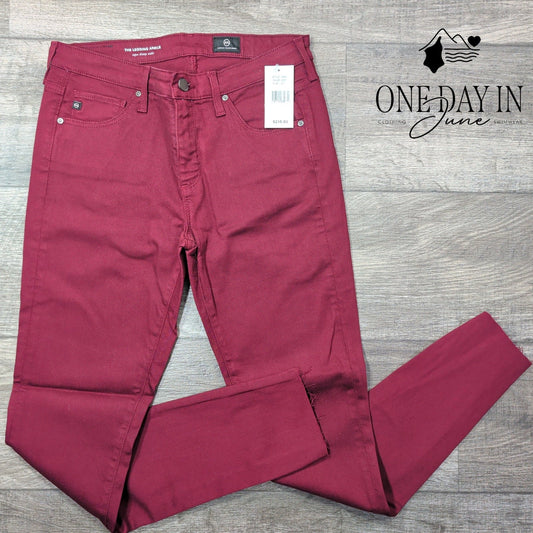AG Adriano Goldschmied The Legging Ankle Super Skinny Jeans Burgundy NWT Size 4