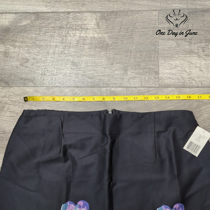 Kim Rogers Petite Floral Border Print Knee Length Skirt Blue Green NWT Size PL