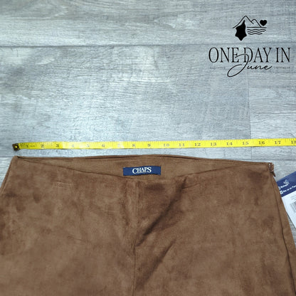 Chaps Faux Suede Pull On Ankle Pants Brown Side Zip NWT Size L