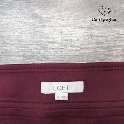 Loft Faux Suede Mini Skirt Burgundy Wine Patch Pockets Size 16