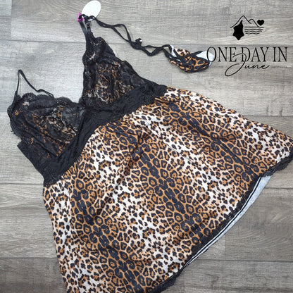 AvidLove Leopard Print Lace Babydoll Lingerie Set NWT Size 2XL