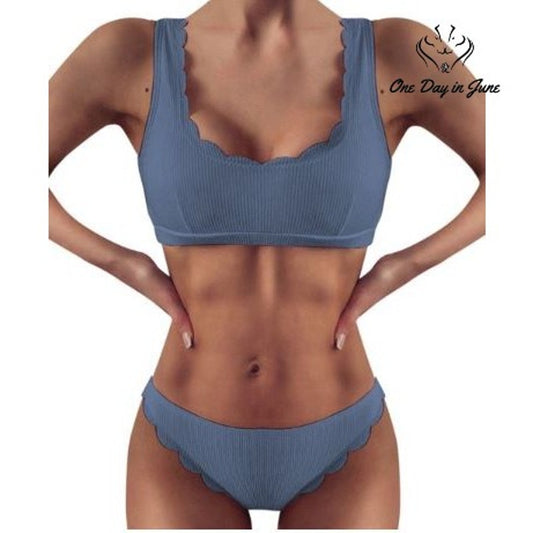 KmaiSchai Ribbed Scalloped Scoop Neck Bikini Swimsuit Size XL