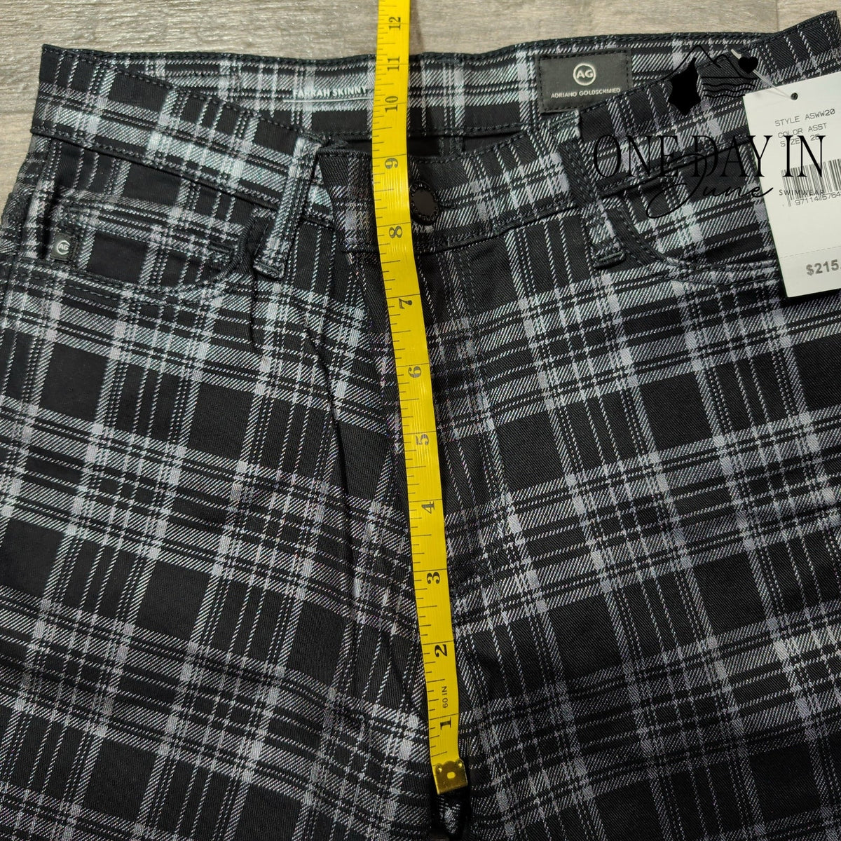AG Adriano Goldschmied Farrah High Rise Skinny Jeans Black Plaid NWT Size 2 (26)