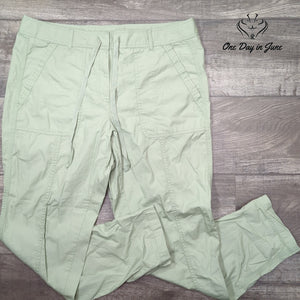 Loft Utility Drawstring Pants Green NWT Cotton Casual Straight Leg Size 12