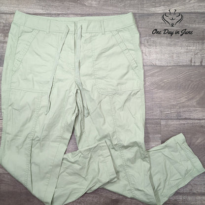 Loft Utility Drawstring Pants Green NWT Cotton Casual Straight Leg Size 12
