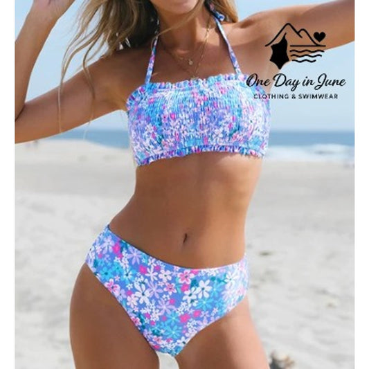 Cupshe Tie Back Smocked Bikini Swimsuit Size L