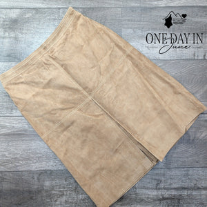 Loft Genuine Suede Leather Midi Skirt Tan Paneled Front Slit NWT Size 8