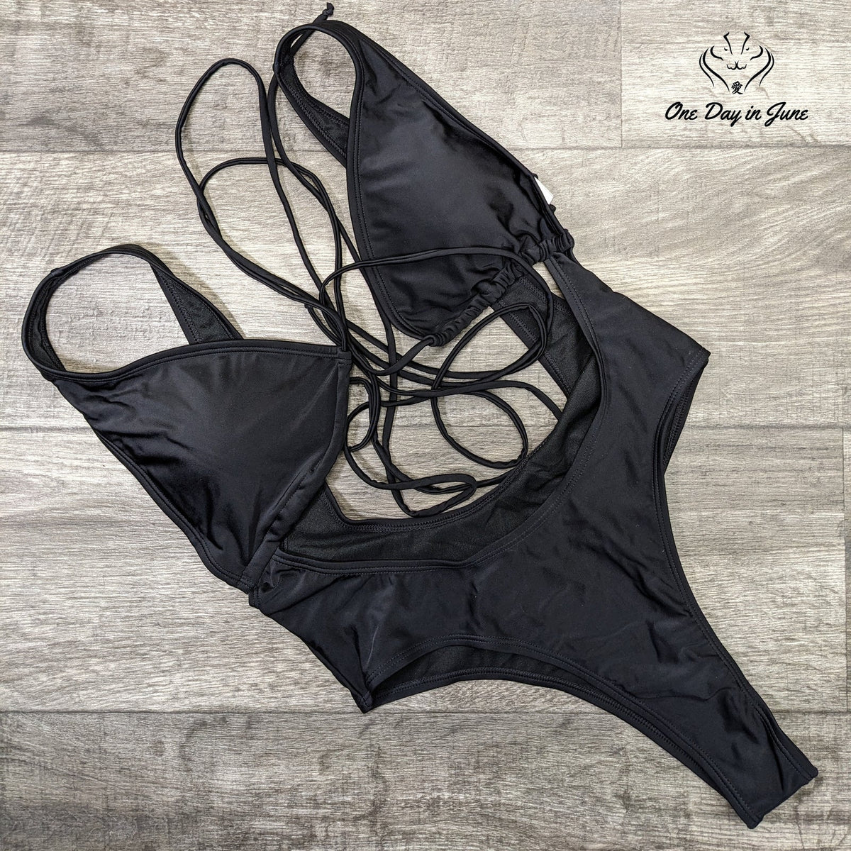 Sovoyontee Black Cutout One Piece Swimsuit Strappy Wrap Monokini Size M