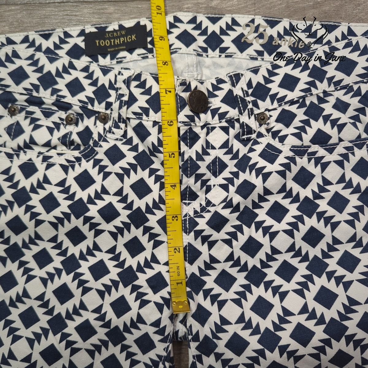 J.Crew Toothpick Skinny Ankle Jeans Navy White Geometric Print Size 2