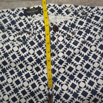 J.Crew Toothpick Skinny Ankle Jeans Navy White Geometric Print Size 2