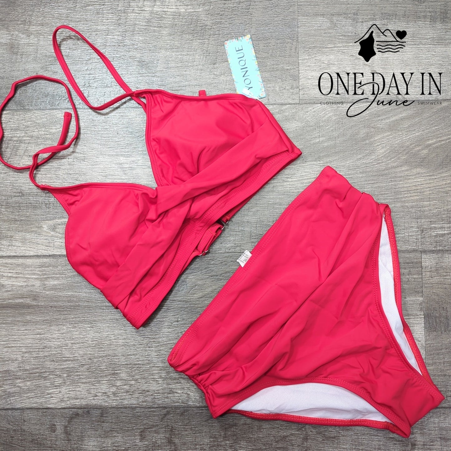 Yonique Twist Front High Waist Bikini Swimsuit Size M