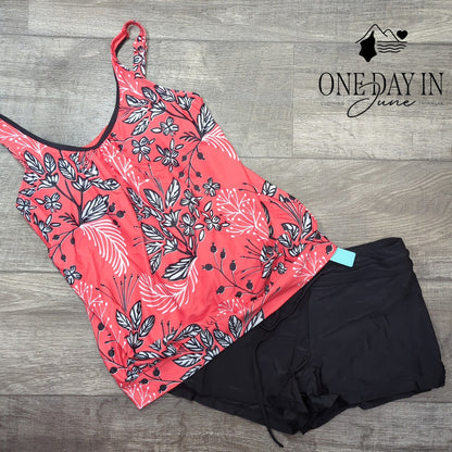 Aqua Eve Blouson Tankini Swimsuit Boyshorts Red Floral NWT Size S