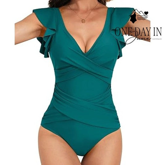 B2Prity Cross Front Ruffle Shoulder One Piece Swimsuit Size M