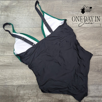 Suuksess Mesh Cut Out Tummy Control One Piece Swimsuit Green Black Size XXL