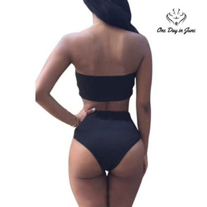 Pink Queen Cheeky High Waist Bikini Swimsuit Black Bandeau NWT Size S