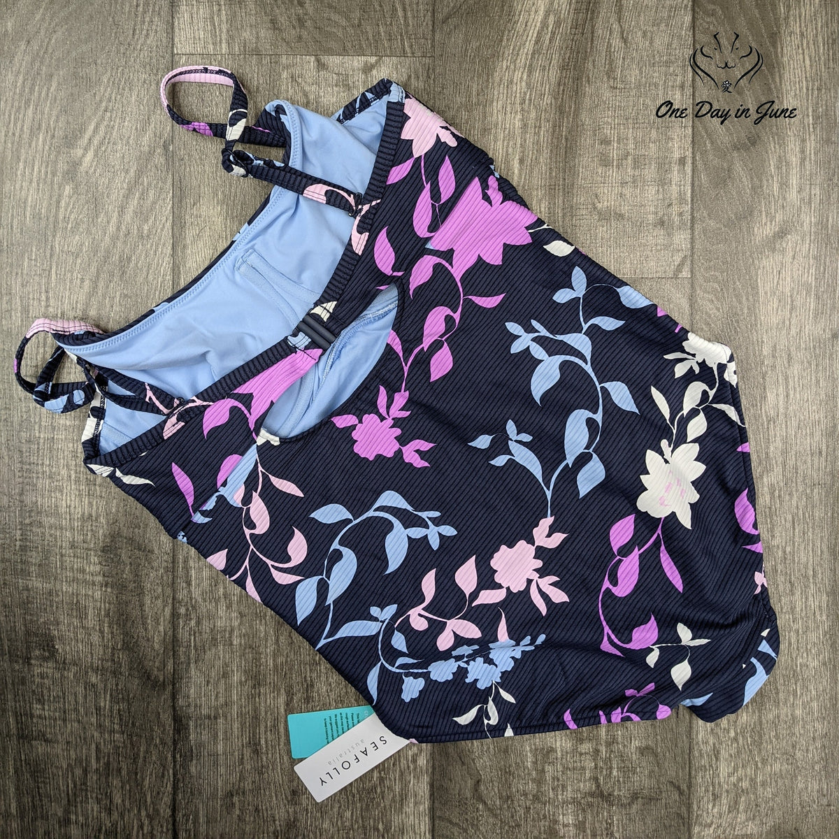 Seafolly Scoop Front Floral One Piece Swimsuit Navy Pink NWT Size 10
