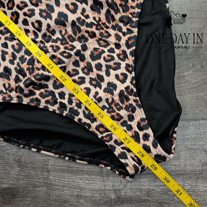 Blooming Jelly Leopard Lace Up Back One Piece Swimsuit Size XL