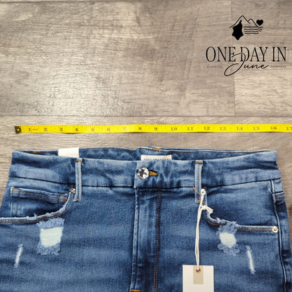Good American Good Legs Crop Skinny Jeans Distressed Indigo NWT Size 12 (31)