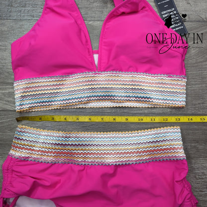 Blooming Jelly Bikini Swimsuit Hot Pink High Waist Ruched NWT Size L