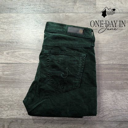 AG Adriano Goldschmied The Legging Ankle Velveteen Jeans Green NWT Size 4 (27)