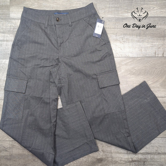 Tommy Hilfiger Metallic Pinstripe Wide Leg Cargo Pants Gray NWT Size 4