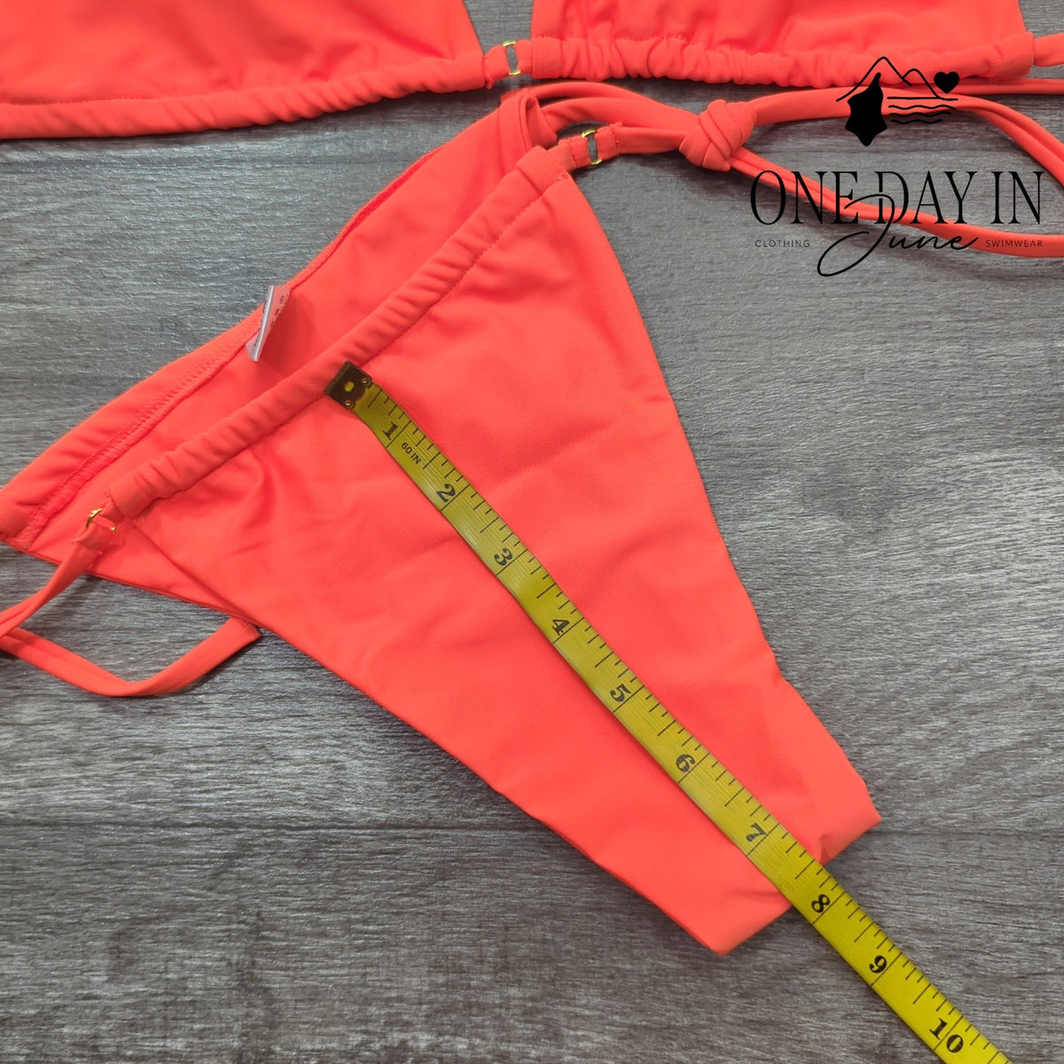 CharmLeaks Triangle Tie Side Bikini Swimsuit Neon Orange Coral Size M