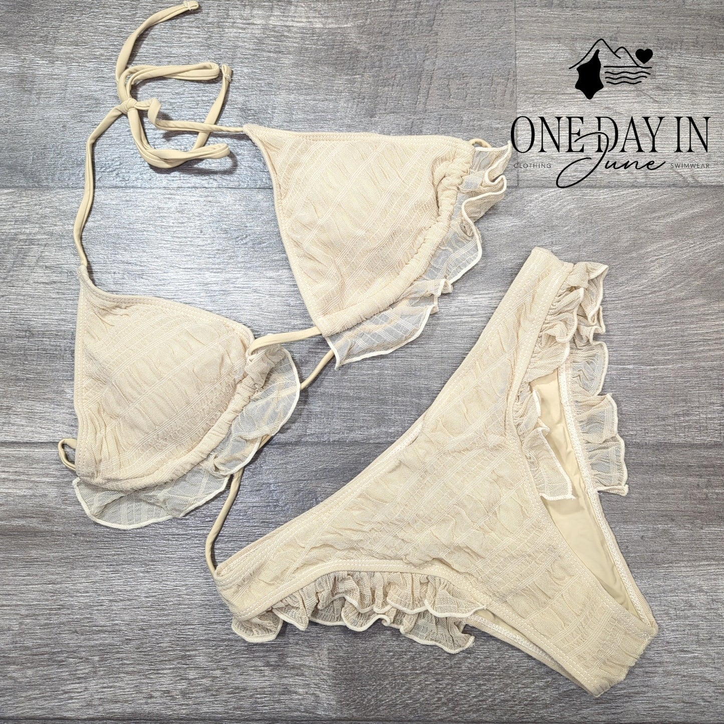 Beaudrm Adjustable Triangle Ruffle Bikini Swimsuit Size L