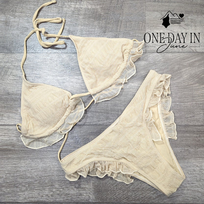 Beaudrm Adjustable Triangle Ruffle Bikini Swimsuit Size L