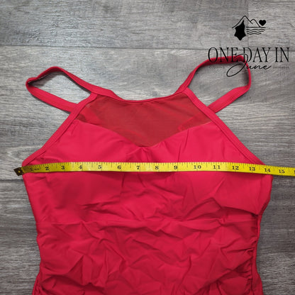 Suuksess High Neck Mesh Tummy Control One Piece Swimsuit Red Size M