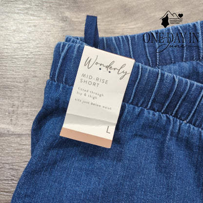 Wonderly Mid Rise Drawstring Denim Shorts Size L
