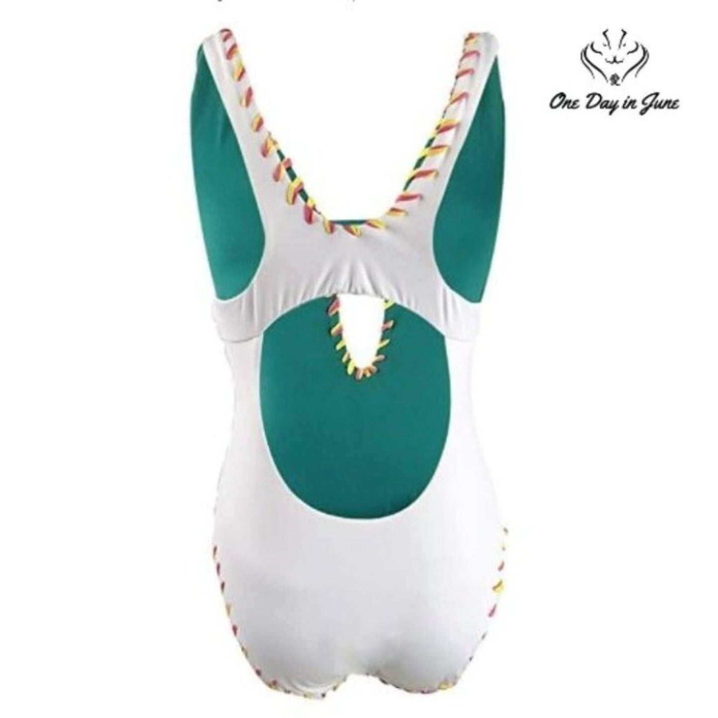 Becca Camille Reversible One Piece Swimsuit Teal White Whipstitch NWT Size S
