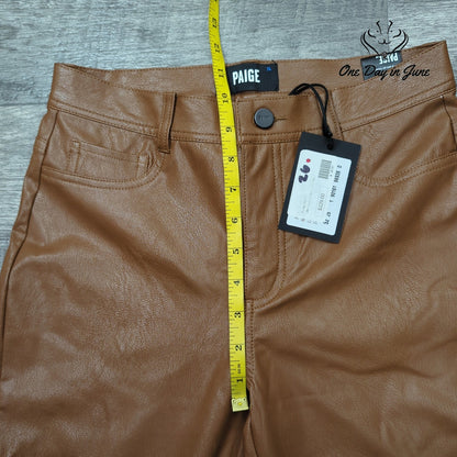 Paige Claudine Ankle Flare Faux Leather Pants Cognac Brown NWT Size 26 (2)