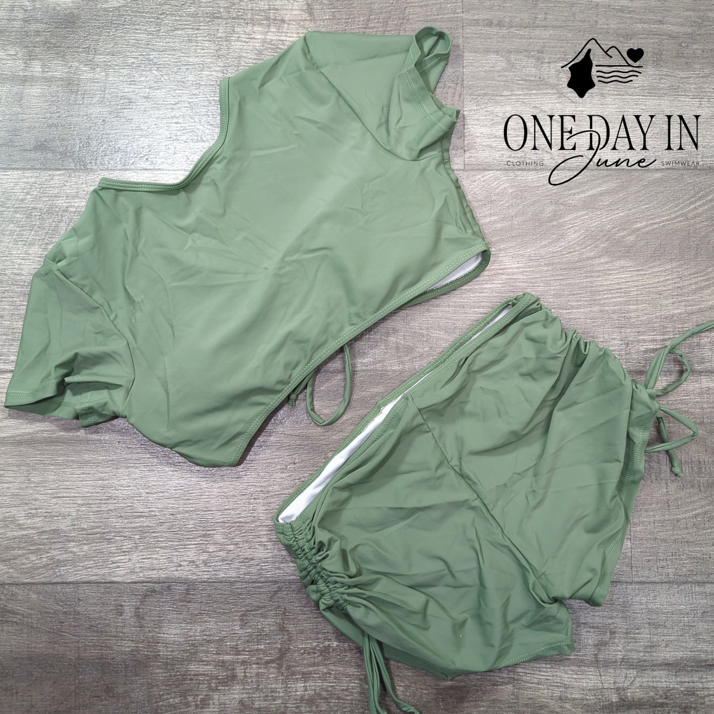 Lilosy Crop Short Sleeve Drawstring Bikini Swimsuit Size S