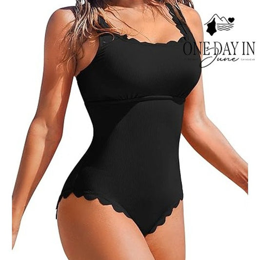 Charmo Scallop Edge Ribbed One Piece Swimsuit Size M