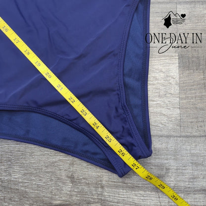 Adisputent Moderate One Piece Swimsuit Navy Blue Scoop Neck Size M