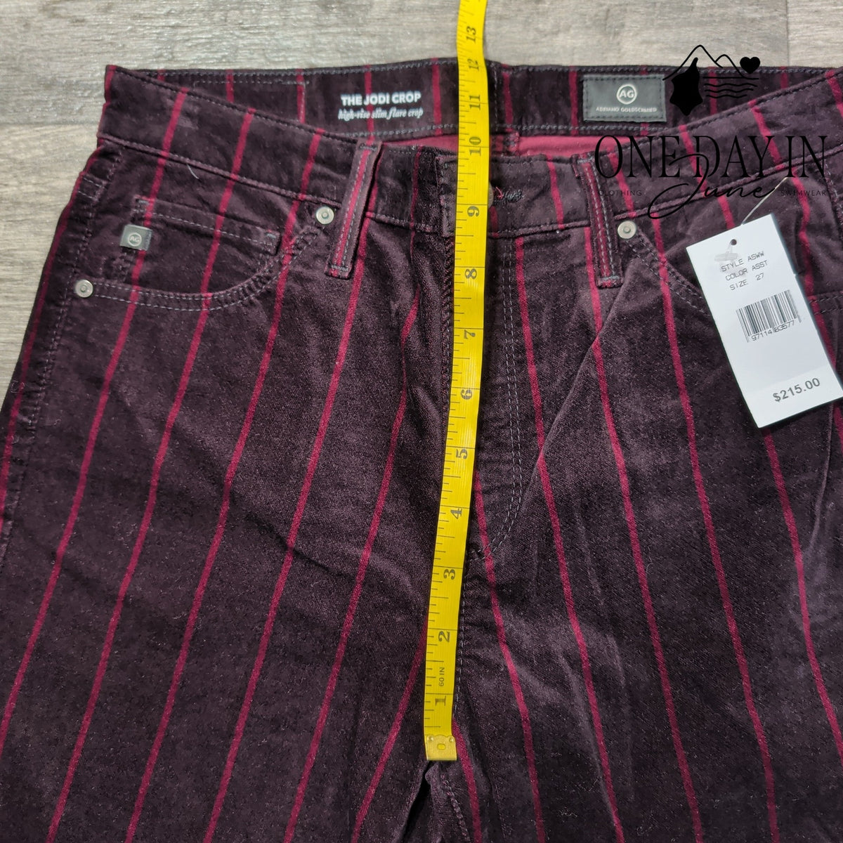 AG Adriano Goldschmied Jodi Crop Velvet Stripe High Rise Flare Jeans NWT Size 4