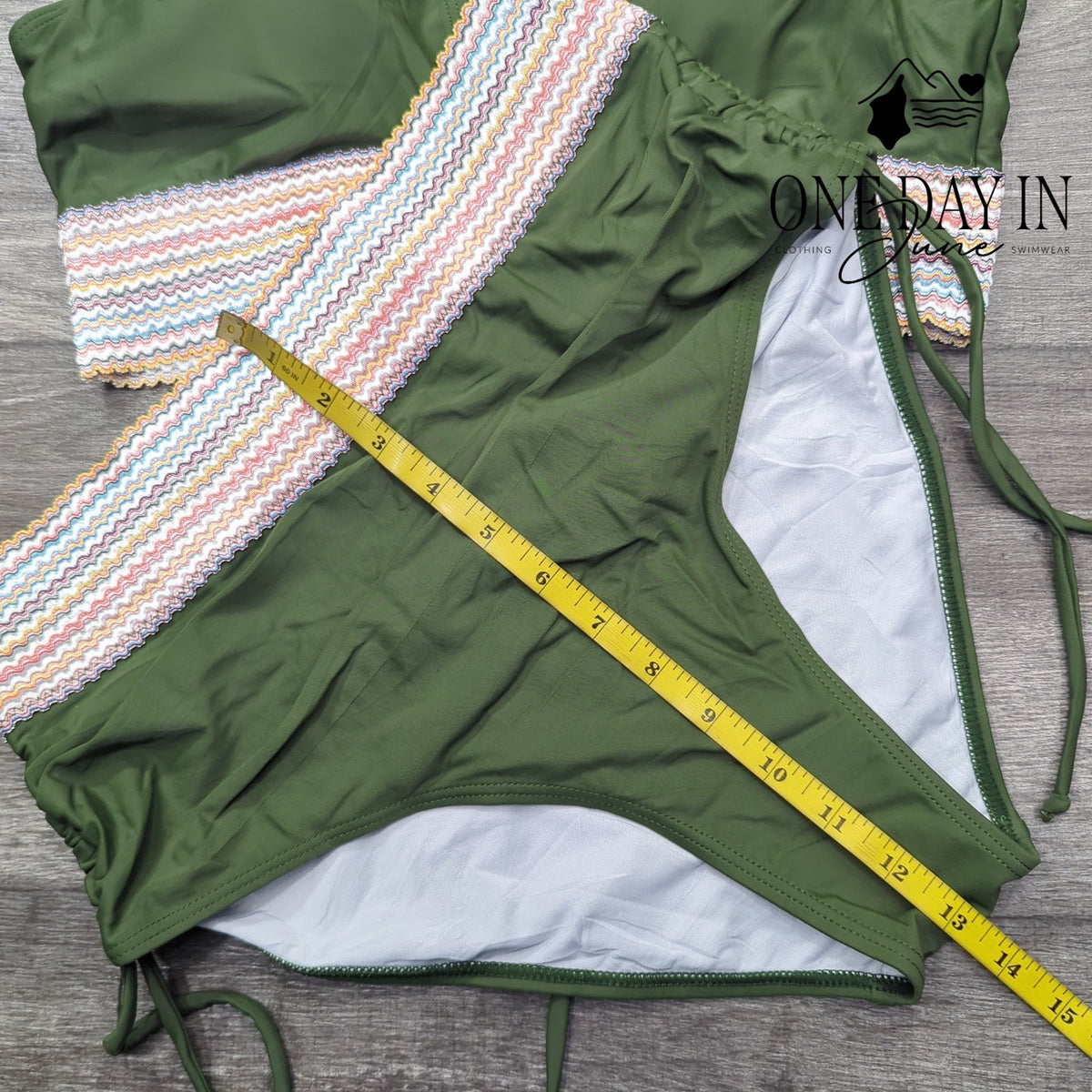 Tempt Me Olive Green Smocked High Waisted Bikini Swimsuit Side Tie NWT Size L