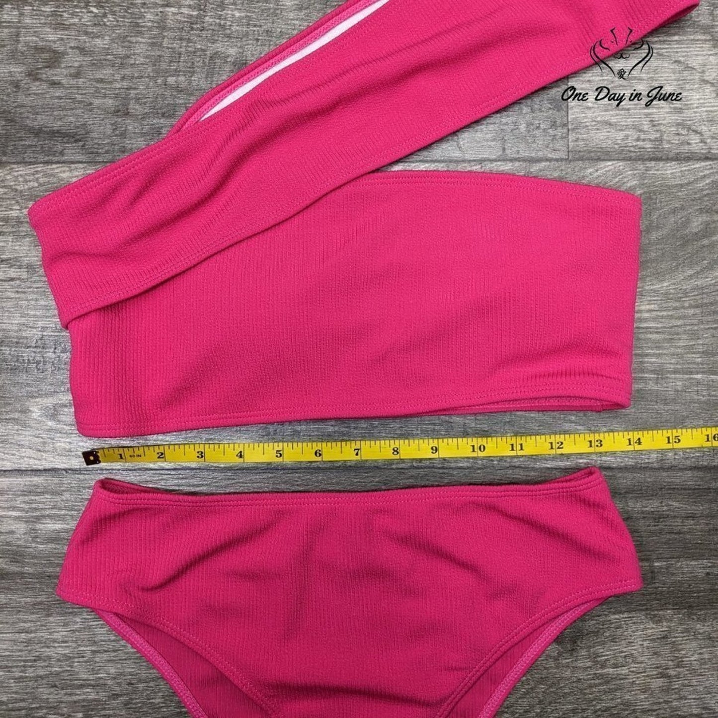 MakeMeChic One Shoulder Ribbed Bandeau Bikini Swimsuit Size M