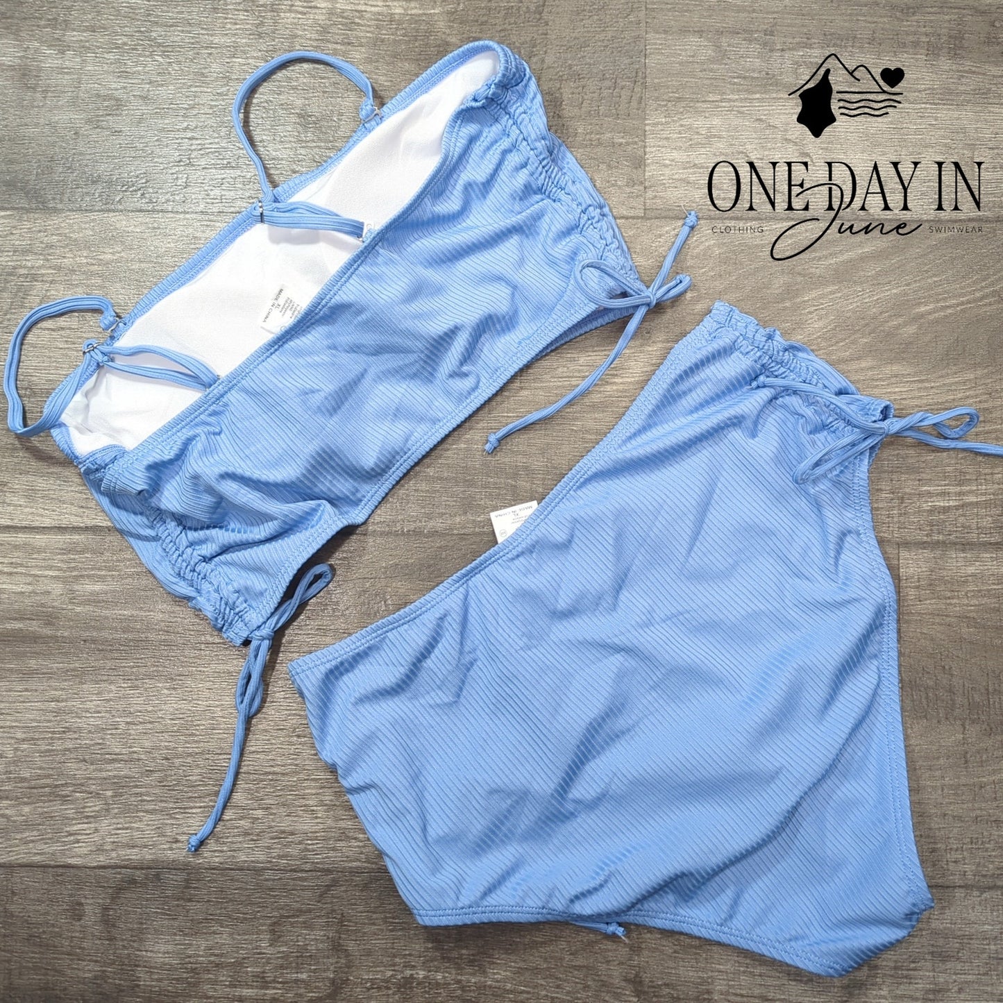 CharmLeaks High Waist Ribbed Crop Drawstring Bikini Swimsuit Size XL